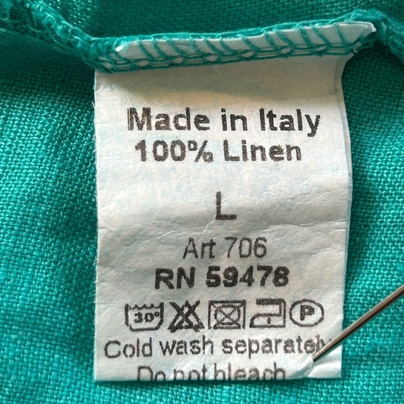 Terzo Millennio linen / floral embroidery mint turquoise blouse LARGE Italy - Picture 7 of 9